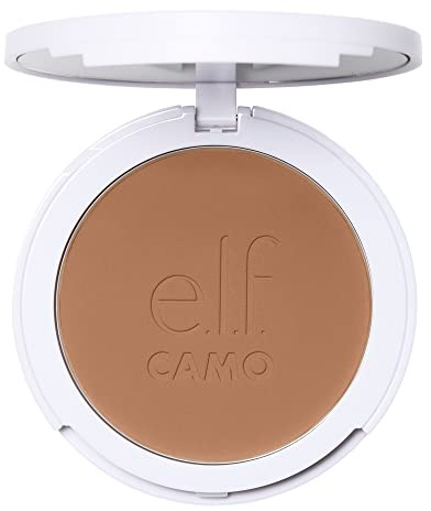 e.l.f. Camo Powder Foundation, leicht, Primer-Infused Buildable & Long-Lasting Medium to Full Coverage Foundation, Medium 375 N