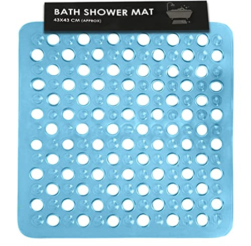SUL Square Shower Mat Anti-Slip,Anti-Mould,Machine-Washable Quadrant Bath Mat For Walk In Shower Tray,Bathtub Shower Mats Non-Slip Drain Holes Suction Cups,Latex Free Durable Mats size43cmx43cm (BLUE)