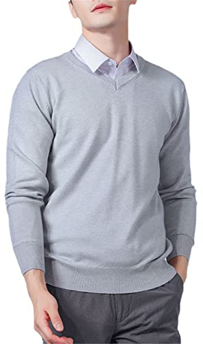 Vogrtcc Pull en cachemire mélangé pour homme - Tricot - Col en V - Pull en laine tricotée - Vêtements, L