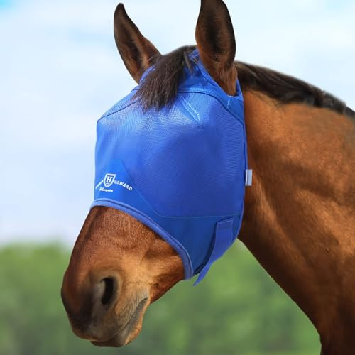 Harrison Howard Masque anti-mouches pour cheval Signature standard Bleu Taille L