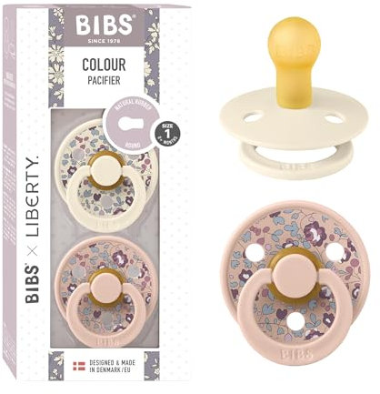 BIBS Colour Liberty Schnuller 2er-Pack, BPA-frei, Kirschform Nippel. Naturkautschuk/Latex, Hergestellt in Dänemark, Größe 1 (0-6 Monate), Eloise Blush
