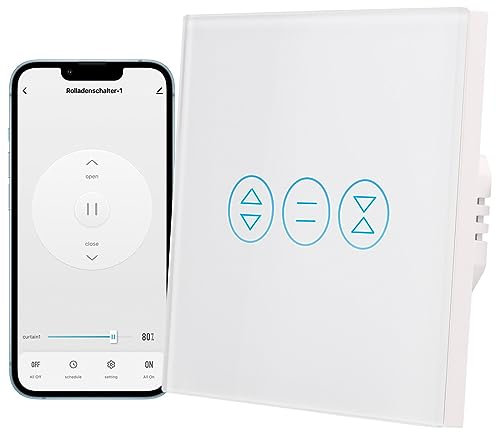 NOFCON Interrupteur Volet Roulant Connecté WiFi, Contrôle de Pourcentage, Commande Vocale et Contrôle à Distance, Compatible avec Alexa et Google Home, Commutateur Stores Rideau, Écran Tactile, Blanc