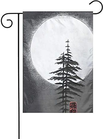 Drapeau de jardin Lune Pin Tree Prints Drapeaux décoratifs principalement pour patios, jardins, pots de fleurs, terrasse, balcon. 30,5 x 45,7 cm