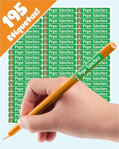 LabelTiger® Personalised Small Name Labels for School Supplies - (195 Pieces) - Self-Adhesive, No-Iron, Waterproof Tags for All Ages - Ideal for Pens, Pencils, Markers & Stationery - Green
