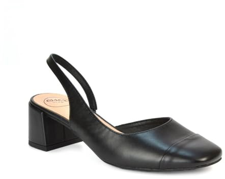 Women's Slingback Heeled Court Shoes Ladies Block Heel Party Comfy Square Toe Black Synthetic Leather Shoes Size 7