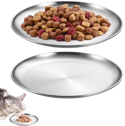 HENGBIRD Lot de 2 gamelles plates en acier inoxydable pour chat avec moustaches larges, 14 cm, gamelles plates anti-chute pour petits chiens, chats