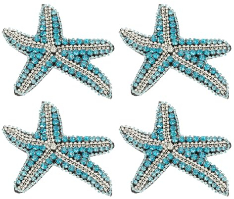 PATIKIL 4 Pz Patch Con Perline a Forma Di Stella Marina, Patch Con Paillettes a Forma Di Stella Marina da Cucire Su Tessuto per Abbigliamento Borsa Giacca Artigianato Fai da Te, Blu