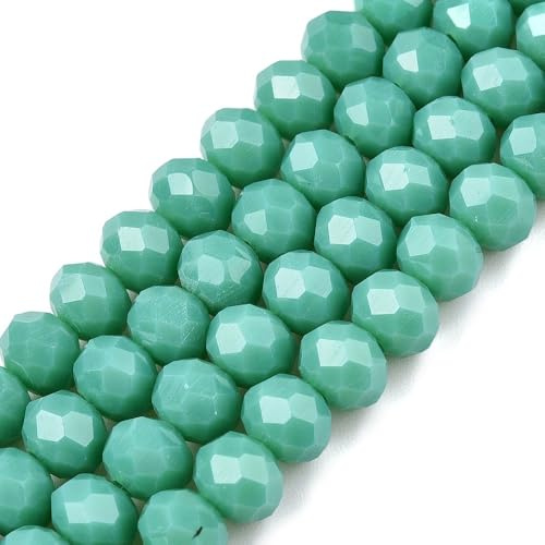 Perlin Perlas de cristal checas bohemias de 3 mm x 2 mm Perlas checas Perlas de cristal de CZ con talla de vidrio Facetadas Rondeles Esferas Perlas de vidrio 1 cadena 160 uds (Turquesa Opaco)
