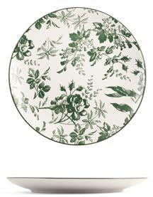 H&H, Set 6 Piatti Frutta Margaret in Porcellana Decorata Verde – Bordo Nero – Diametro 19 cm, Adatti per Lavastoviglie e Microonde