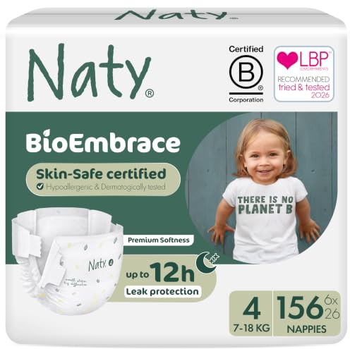 Naty BioEmbrace Pannolini, Taglia 4 (7–18kg), 156 pezzi