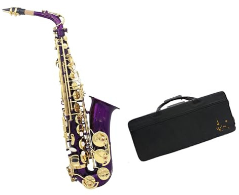 Professionell Saxofon Eb Altsaxofon Set Mässingskropp med Fodral Rörblad Professionella Träblåsinstrument Tillbehör 2 Färger(Gold purple)