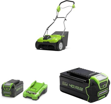 Greenworks 40V Vertikutierer Rasenlüfter, 3600 U/min, 36 cm Arbeitsbreite, 30 L Auffangbehälter, 5Ah Batterie & Ladegerät, Bonus 4Ah Batterie