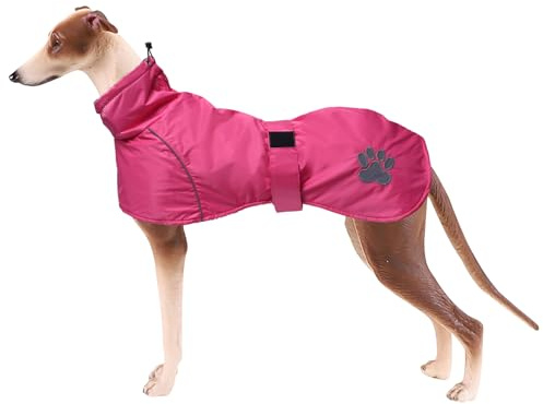 Geyecete Abrigo/Chaquetas Impermeable para Perro Galgo,con Forro Polar cálido y Agujero del arnés, Ropa de Invierno Ideal para Uso al Aire Libre, Perros medianos y Grandes-Rosa-M