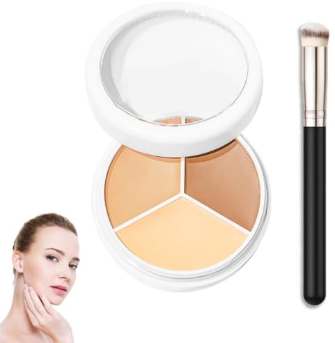 OIXEYA 3in1 Palette Concealer e una Spazzola,Correttore Crema,Full Coverage Concealer,Viso Correttori Makeup,Cream Palette,Contorni Evidenziati, Impermeabile a Lunga durata