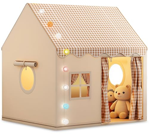 OUUTMEE Tienda de campaña para niños 2 en 1 con alfombra de juegos, interior a cuadros