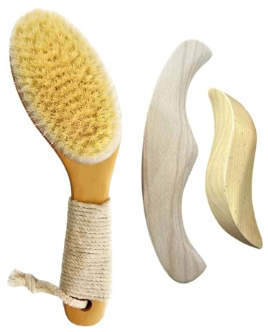 Kronabelle Holztherapie-Massagewerkzeug-Set, 3-teilig, Trockenbürsten, Körperbürste und S-förmiges Schabbrett für Lymphdrainage und Ganzkörpermassage