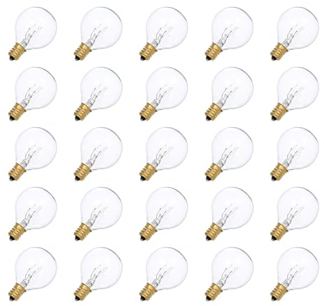 Generico Confezione da 25 Lampadine Incandescenti a Sfera G40 Tungsteno Base E12 Impermeabile IP44 Luce Bianca Calda per Decorazione con Luci Catena in Casa Feste e Matrimoni AC230V