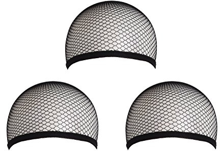 MapofBeauty 3 Pieces Elastic Hair Mesh Net One Size Wig Caps(Black)