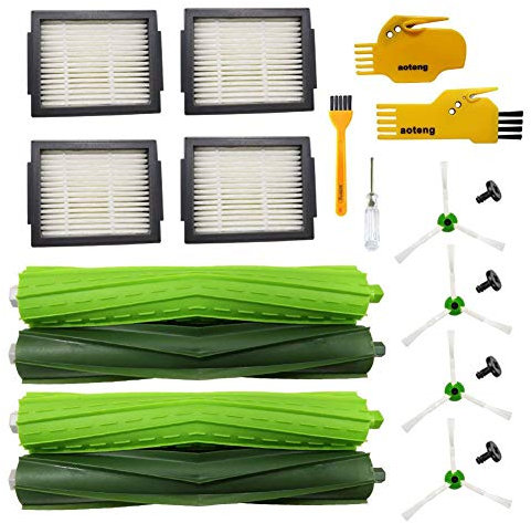 aotengou Zubehör für iRobot Roomba i3 i7+ i3+ i7 i1 j7 j7+ i4+ i6+ E5 E6 E7 Roboter-Staubsauger Ersatzteile 2er-Set Gummibürsten, 4 Hepa-Filter, 4 Seitenbürsten