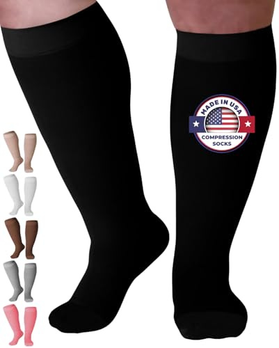Mojo Compression Socks for Women and Men 20-30mmHg Plus Size - Extra Wide Calf Men and Womens Compression Stockings for Travel, Airplane, Flight - Black, 6X-Large - AB201