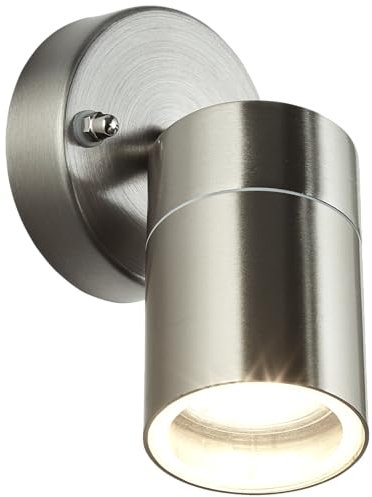 Lightbox Außen Wandstrahler - 14 cm x 9 cm - Outdoor Wandspot mit Glas Regenschutz & schwenkbarem Kopf - für die Hausfassade - GU10 Fassung, max. 10 W - IP44 - aus Metall/Glas - in Edelstahlfarben