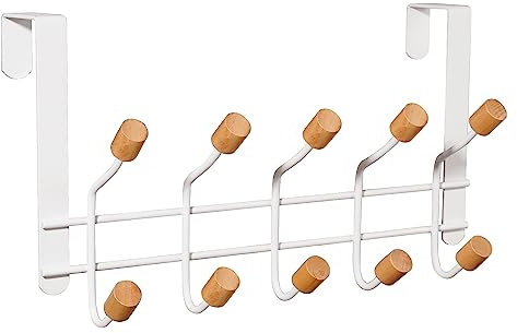 HYMIKO Over Door Hooks - 10 Sturdy Metal Wooden Coat Hooks for Bedrooms/Bathroom, White
