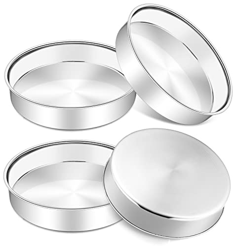 Joyfair 8 Inch Round Layer Cake Tin Pan Mould Set of 4 (20cm, Silver) | Food Grade Stainless Steel, Rust Resistant, Mirror Finish, Ideal for Birthday/Christmas/Wedding/Daily Baking, Dishwasher Safe