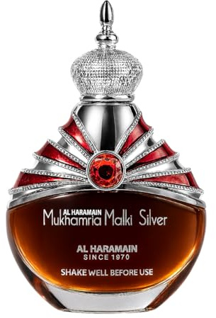 Al Haramain Mukhamria Maliki Silver – 30ml Premium Perfumed Oil - Luxury Oil-Based Arabian Perfume for Women and Men | Rose, Saffron, Musk & Sandalwood Fragrance | Long-Lasting Oriental Attar Gift