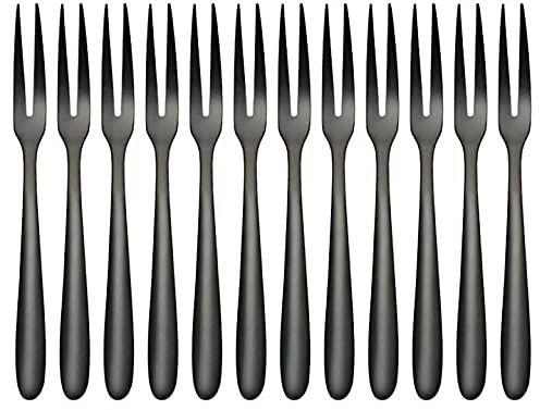 12 PCs Black Food Serving Forks Snail Escargot Fork Small Server for Salad Appetizer Fruits Cocktail Tasting Dinner