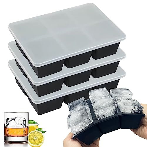Theuwnee® 3 Stück Eiswürfelform, Silikon Eiswürfelbehälter XL Mit Deckel, Stapelbar und Spülmaschinenfest Eiswürfelformen, Für Bier,Wein,Whisky,Cocktail Und Baby Snack Inklusive, BPA Frei (Schwarz*3)