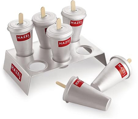 HAZEL Lot de 6 moules Kulfi en aluminium et 12 bâtonnets de crème glacée | Machine à glace réutilisable | Moules Kulfi à faire soi-même pour friandises glacées, glaces et desserts faits maison