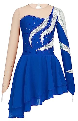 MSemis Vestido de Patinaje Artistico Hielo para Niña Leotardos de Danza | Maillot Competición de Gimnasia Rítmica con Falda Gasa y Pedrería Disfraz de Bailarina 5-16 Años