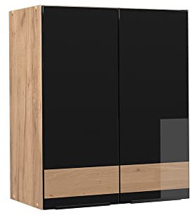 Vicco Hängeschrank Fame-Line, Schwarz-Eiche Hochglanz/Goldkraft Eiche, 60 cm