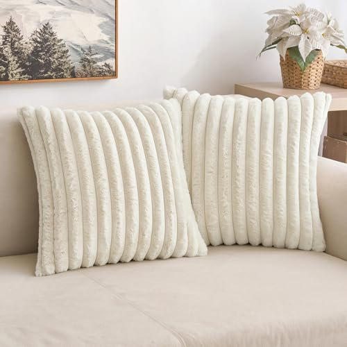 MIULEE Navidad Fundas de Cojines Piel Sintética Suave Moderno Cojín de Cómoda Lavable Fundas de Almohada Decoracion para el Hogar para la Sala de Estar Dormitorio Sofá 2 Piezas 40x40 cm Blanco Puro
