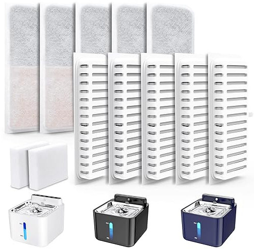 PLOOHT 10st Kattvattenfilter + 2st Svampar, Ersättningsfilter för Kattvatten, för Kattvatten med Rörelsesensor (Uppdaterad Version) | Dricksfontänfilter för kattfontän med rörelsedetektor, ersättningsfilter vattenfontän för