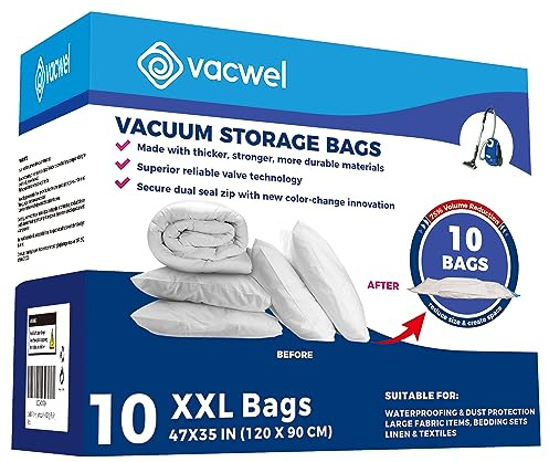 10-Pack XXL - Jumbo Vacuum Storage Bags - Space Vacuum Storage Bags for Clothing Space - Ideal for Comforters, Blankets & Sealing Large Oversize Clothing Post-Winter - 10x XXL Size (47x35in)