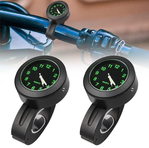 Tulov 2 Stück Uhr Motorrad mit Batteriefachdeckelöffner,Schwarz Durchmesser 22-25mm Wasserdicht Leuchtende Motorraduhren für Lenker, Motorraduhr zur Montage am Motorradlenker