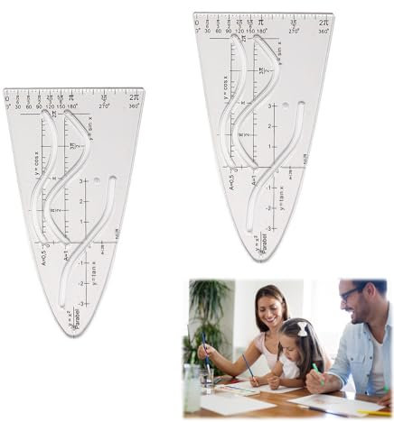 2 Stück Parabelschablone Mathe, Kurvenschablone, Normalparabel Schablone, Parabel Zeichenschablone, Geometrie Kurvenschablone Lineal, Für Studenten Büro Designer Malerei, Cosinus Tangens