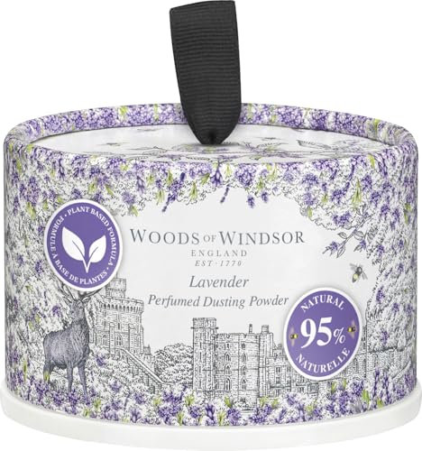 Woods of Windsor Lavendel-Talkumpuder, Blumenpuder mit Körperquaste, Duftpuder für Frauen zur Geruchskontrolle und gegen Hautreizungen, Lavendelduft, 100 g