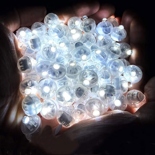 50 Pezzi Mini LED Palloncini Luci,Rotondo Lampada a Palloncino,Lampada a Palloncino,Luci a LED per Palloncini Luminosi per Matrimonio Halloween Festa di Natale Decorazione(Bianco)
