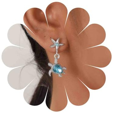 Cybche Kristall Schildkröte Seestern Ohrringe Saphir Schildkröte Baumeln Ohrringe Silber Seestern Ohrstecker Blau Cz Meeresschildkröte Tropfen Ohrringe Niedlich Schildkröte Seestern Ohrringe Schmuck