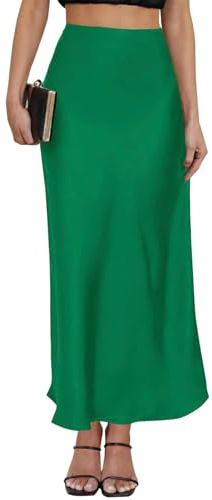 TEDDIFY Satin Maxi Skirt High Waisted Silk Leopard Long Skirts for Women, Irish, L