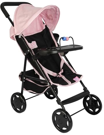 Dolly Tots Playtime Passeggino per bambini con vassoio rimovibile | Passeggino giocattolo per bambini con ombrello pieghevole | Giochi di ruolo per bambole | età 3+