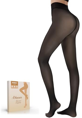 Bebila Fleece Lined Tights Women, Fake Translucent Warm Tights for Winter Sheer Pantyhose Thermal Leggings (US, Alpha, Medium, Regular, Regular, fake translucent black)