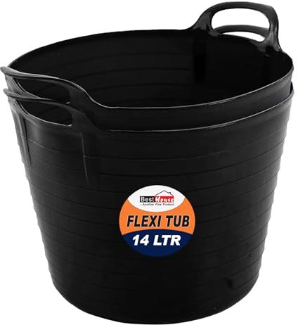 Best House | 2 Pcs of Flexi Tub with Handles | 14 Litres | Black | Garden Tubs | Plastic Storage Container for Home, Washing, Garden Waste and DIY Projects - (Pack of 2)