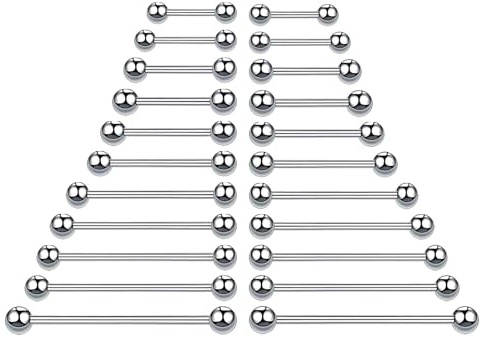 TZMFHD Tongue Bars, 22 Pieces in Silver Stainless Steel Tongue Nail Nipple Ring,Tongue Bar Piercing Jewelry for Daily Wear and Special Occasions, Fashion Accessories for Men and Women