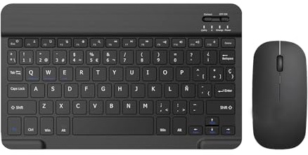 COEZFE Teclado y Ratón Inalámbrico Bluetooth, Teclado y Ratón Recargables Silenciosos y Portátiles para iPad Tablet/PC/iOS/Android/Windows, QWERTY Español Ñ, Negro