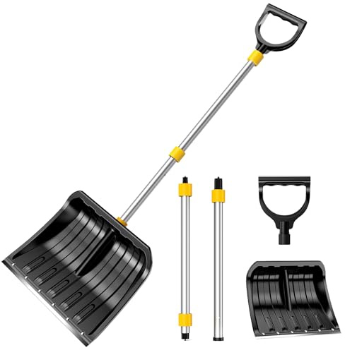 Grande Pelle à Neige de 1400 mm avec Manche Tubulaire en Aluminium épais, Poignée en Forme de D et Manche Long Détachable en Trois Parties, Adaptée aux Voitures, Allées, Terrasses, Etc.