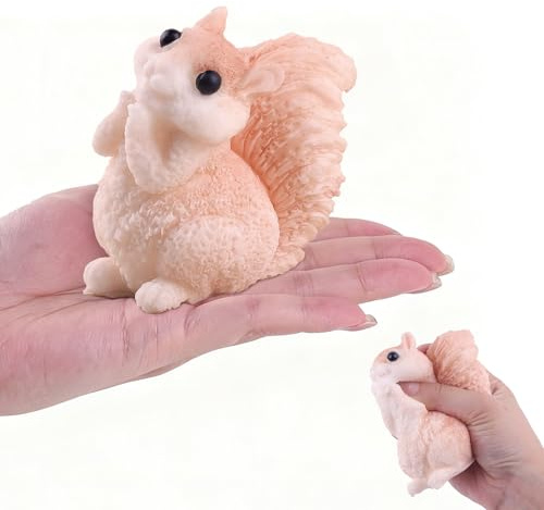 Anboor Ekorr-Squishies – mjuk, realistisk djur-squeeze-leksak för att minska stress för barn och vuxna, kawaii-squeeshies, sensorisk fidgetleksak (9,9 cm)