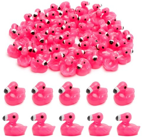 VOSSOT Lot de 50 mini flamants roses et canards en résine - Mini figurines de flamant rose en résine petites rose - Minuscules décorations de flamant rose - Figurines d'animaux flamant - Petits